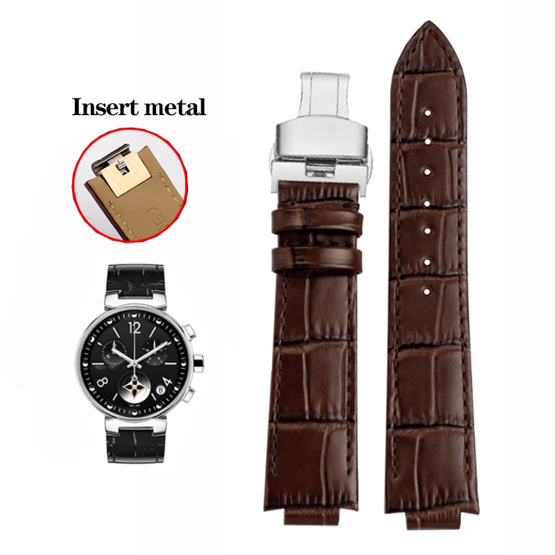 21x12mm Cowhide Leather Watchband for LV Strap Louis Vuitton Tambour Insert Metal Quick Release Endlink Watch Bracelet Men Women