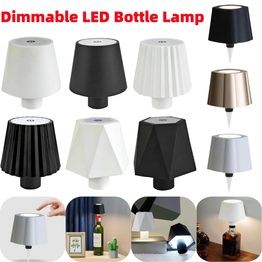 Wireless Bottle Table Lamp Touch Control of 3 Colors and Stepless Dimming Night Lamp Suitable for Bar Wine Bottles Desk Lights