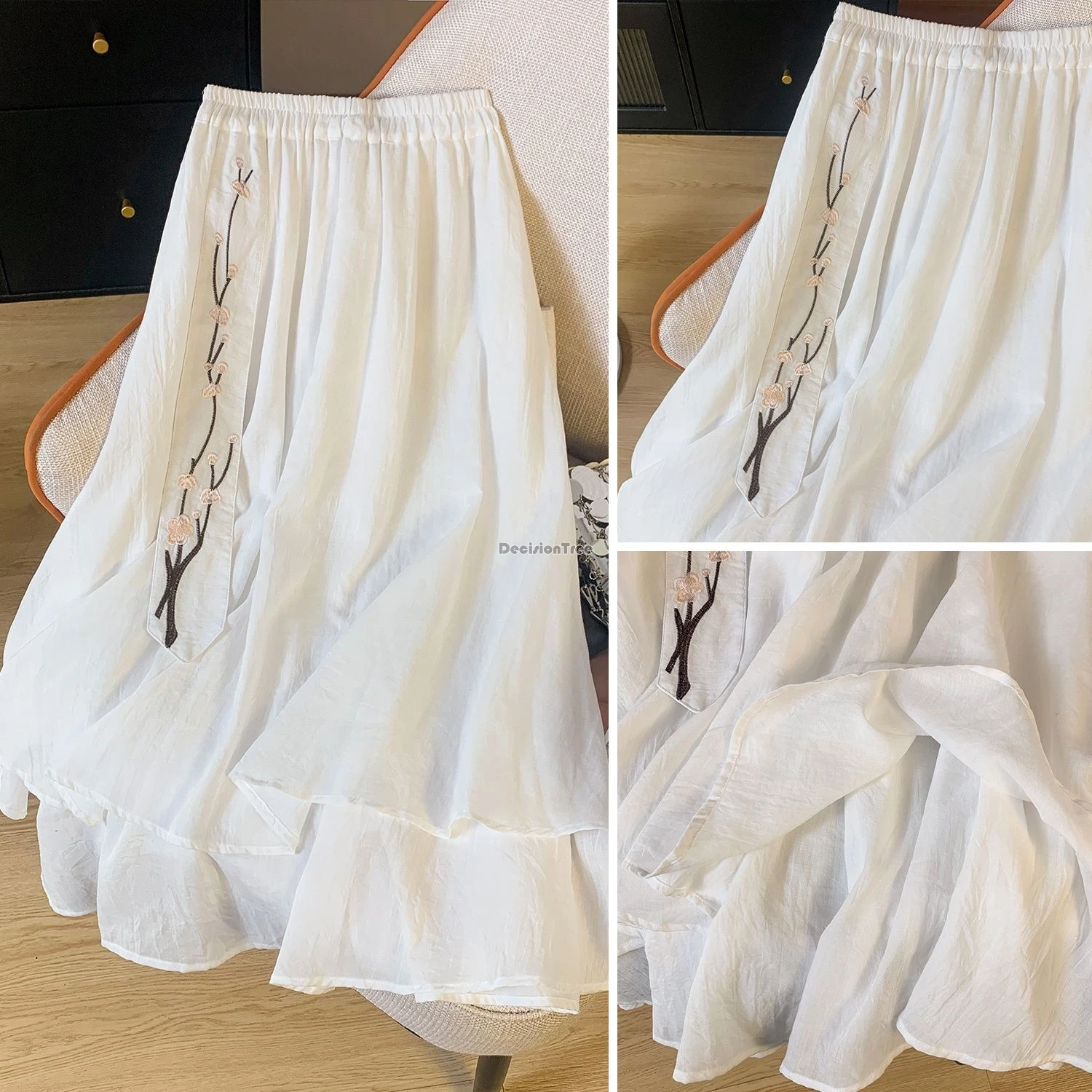 تنورة نسائية جديدة على الطراز الوطني الصيني لعام 2025 بخصر مطاطي نصف تنورة نسائية صيفية من القطن والكتان تنورة طويلة مطرزة كلاسيكية أنيقة #2