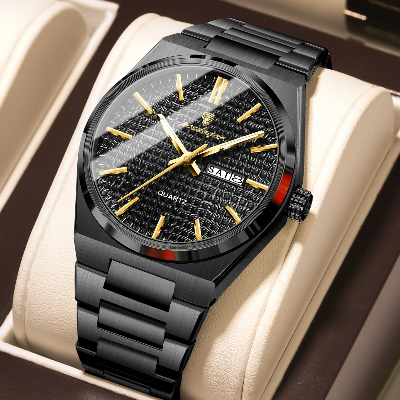 POEDAGAR Luxury Brand Men Wristwatch Waterproof Luminous Stainless Steel Man Watch Date Week Quartz Business Men's Watches Reloj