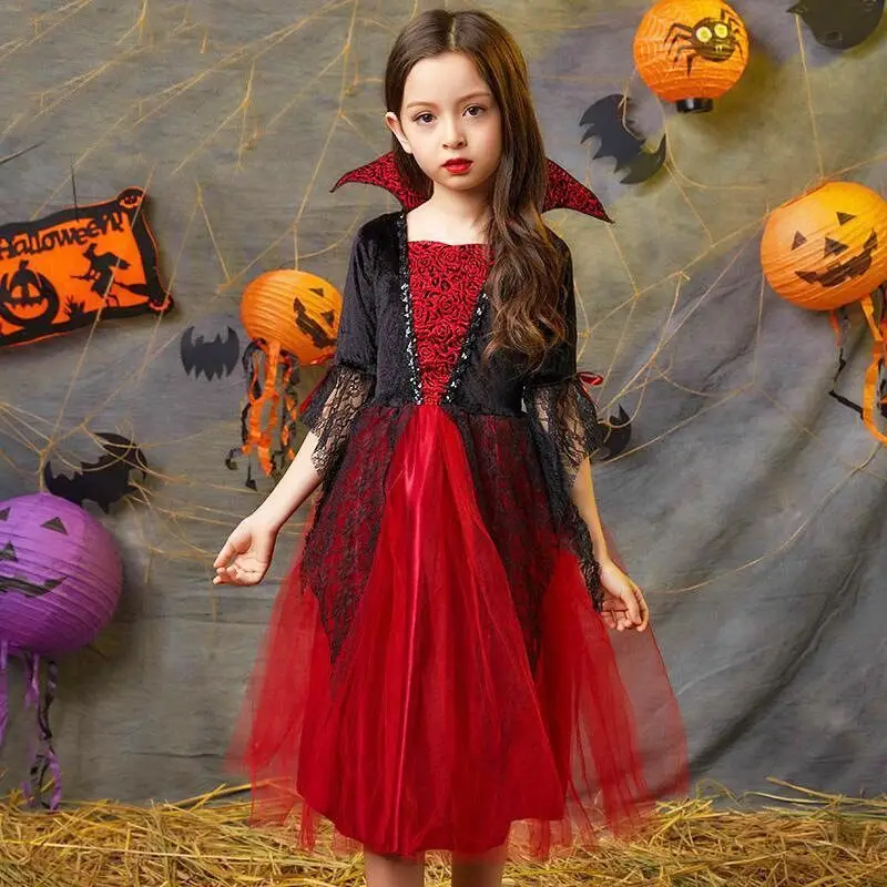 Halloween Costume for Kids Girls Fancy Dress Children Red Hood Dress Cosplay Costumes for Children Evening Party Clothing