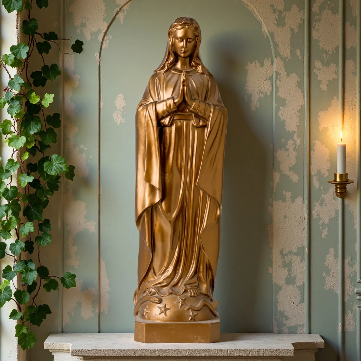 52cm Catholic Virgin Mary Bronze Statue Collectiable Our Lady of Grace Sculpture Bless Home Church Decor Religious Handmade Gift