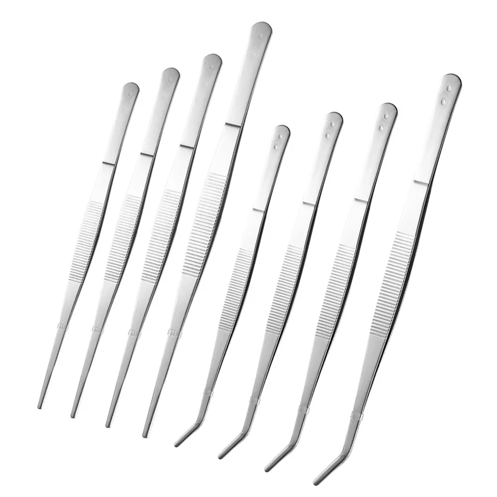 

8pcs Stainless Steel Tweezers 16cm 18cm 20cm 25cm Straight Curved Tips Tea Cup Clips Repair Gardening Metal Clamp Snake Tongs