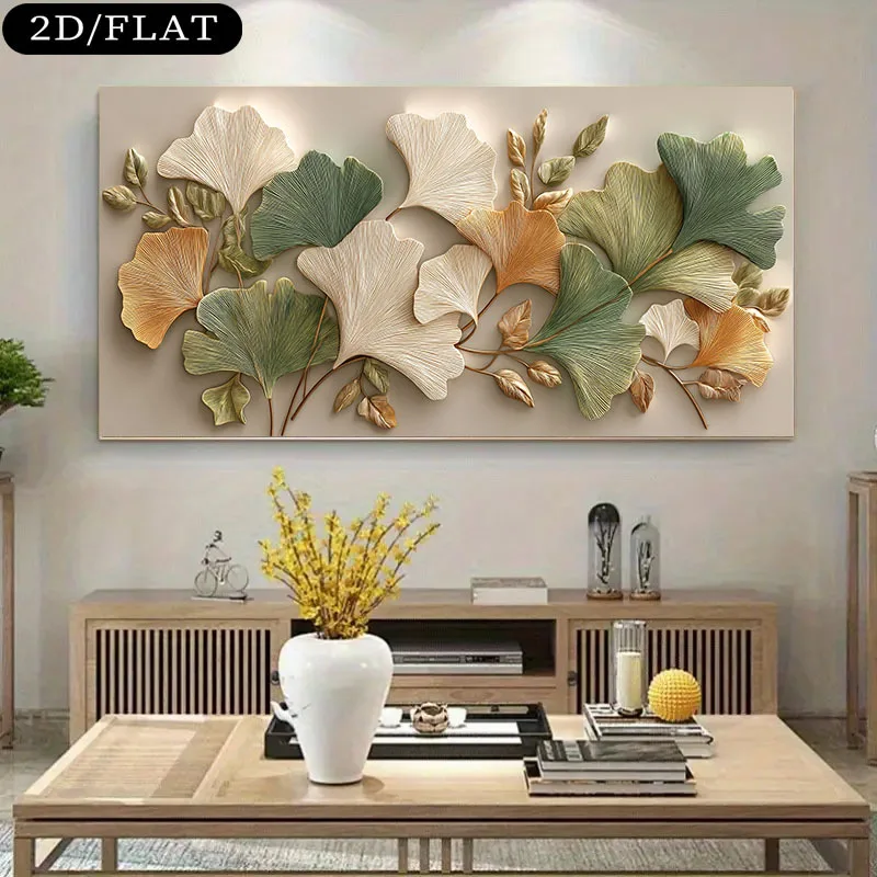 2D Flat Ginkgo Leaf Abstract Canvas Prints Poster Large Horizontal Modern Minimalist Botanical Art Prints Wall Art Home Decor
