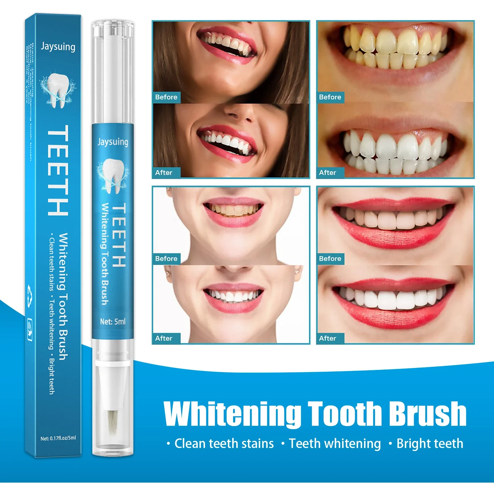 5pcs ที่มีประสิทธิภาพปากกาฟอกสีฟันฟันกาว Whitener Stain Remover Oral Hygiene Instant Smile ฟันทําความสะอาดเซรั่ม