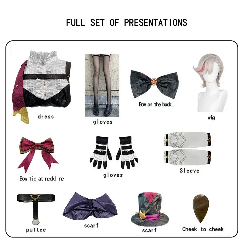 Genshin Impact Lyney Cosplay Costume Adult Carnival Uniform Wig Anime Halloween Party Costumes Masquerade Women Game Outfit