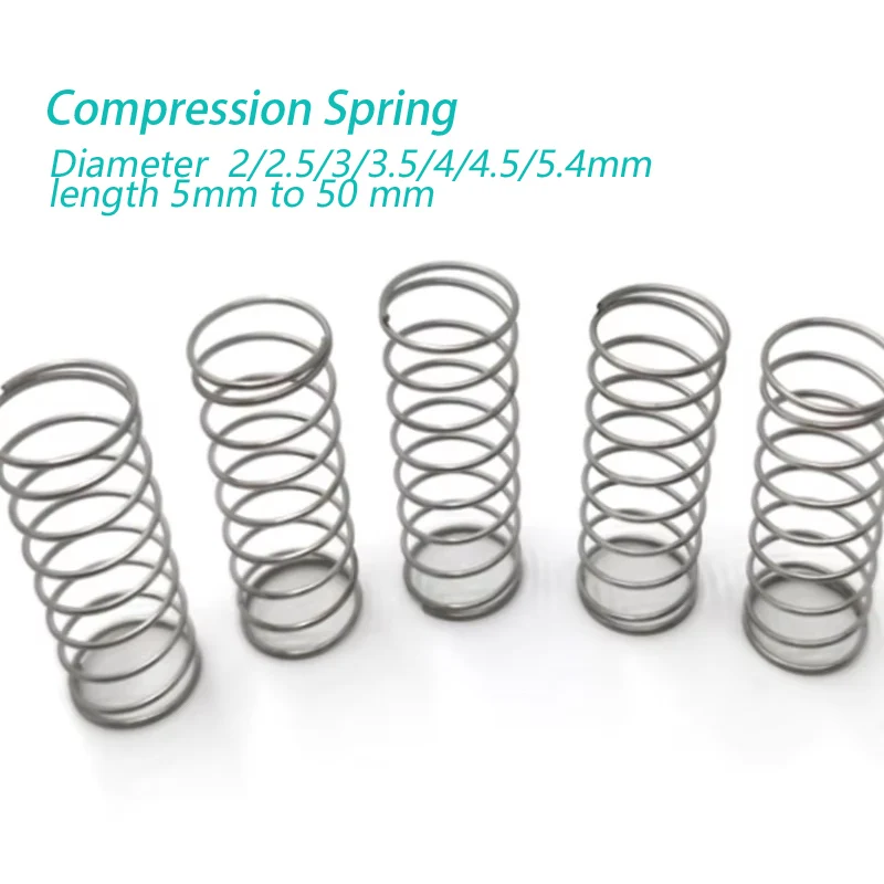 

10/20PCS 0.1~2.0mm Stainless Steel Micro Compression Spring Diameter 2/2.5/3/3.5/4/4.5/5.4mm length 5mm to 50 mm Toilet Spring