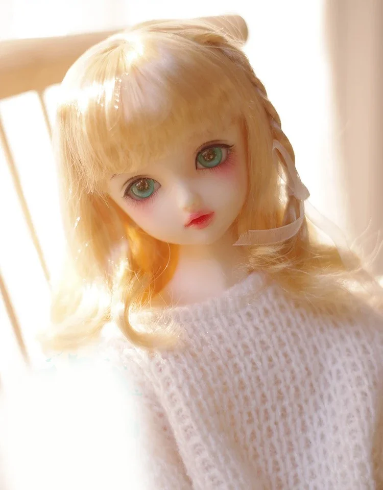 （Customize 30 Days） BJD DD SD MSD 1/3 doll's wig Photo props Accessoriess yellow Soft silk braided pear rolls 1pcs