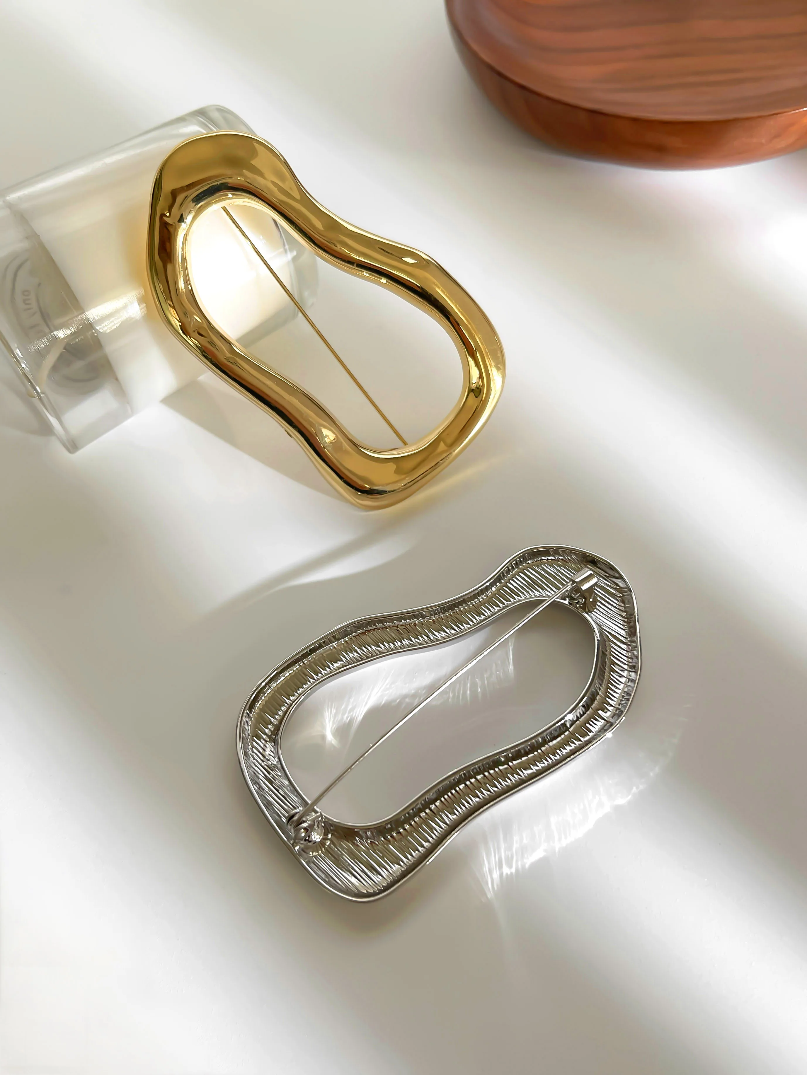 Peri'sbox موضة بسيطة OL الفن نمط غير النظامية الجوف مطلية بالذهب بروش اكسسوارات للنساء ناضجة حلية مجوهرات رائعة #6