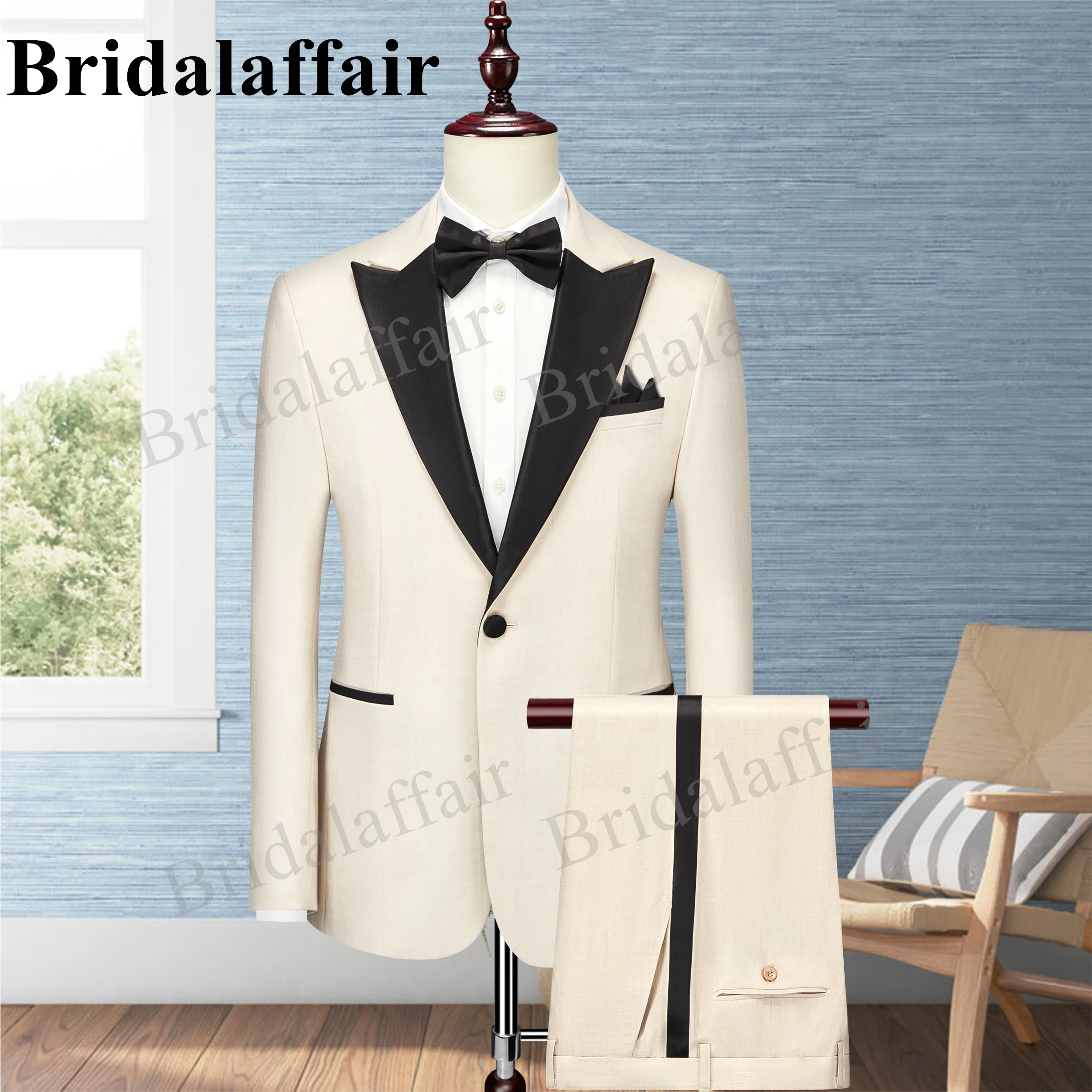 

Bridalaffair Beige Fabric Men Suits For Wedding Pants Groom Tuxedo Groomsmen Male Blazer Jacket 2 Piece Slim Fit Terno Masculino