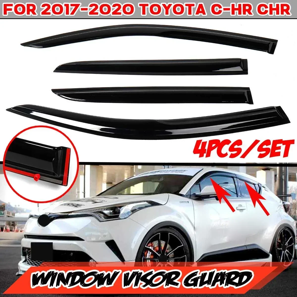 

CHR Car Side Window Deflector Window Visor Vent For TOYOTA C-HR CHR 2017-2020 Wind Shields Sun Rain Awnings Shelters Body Kit