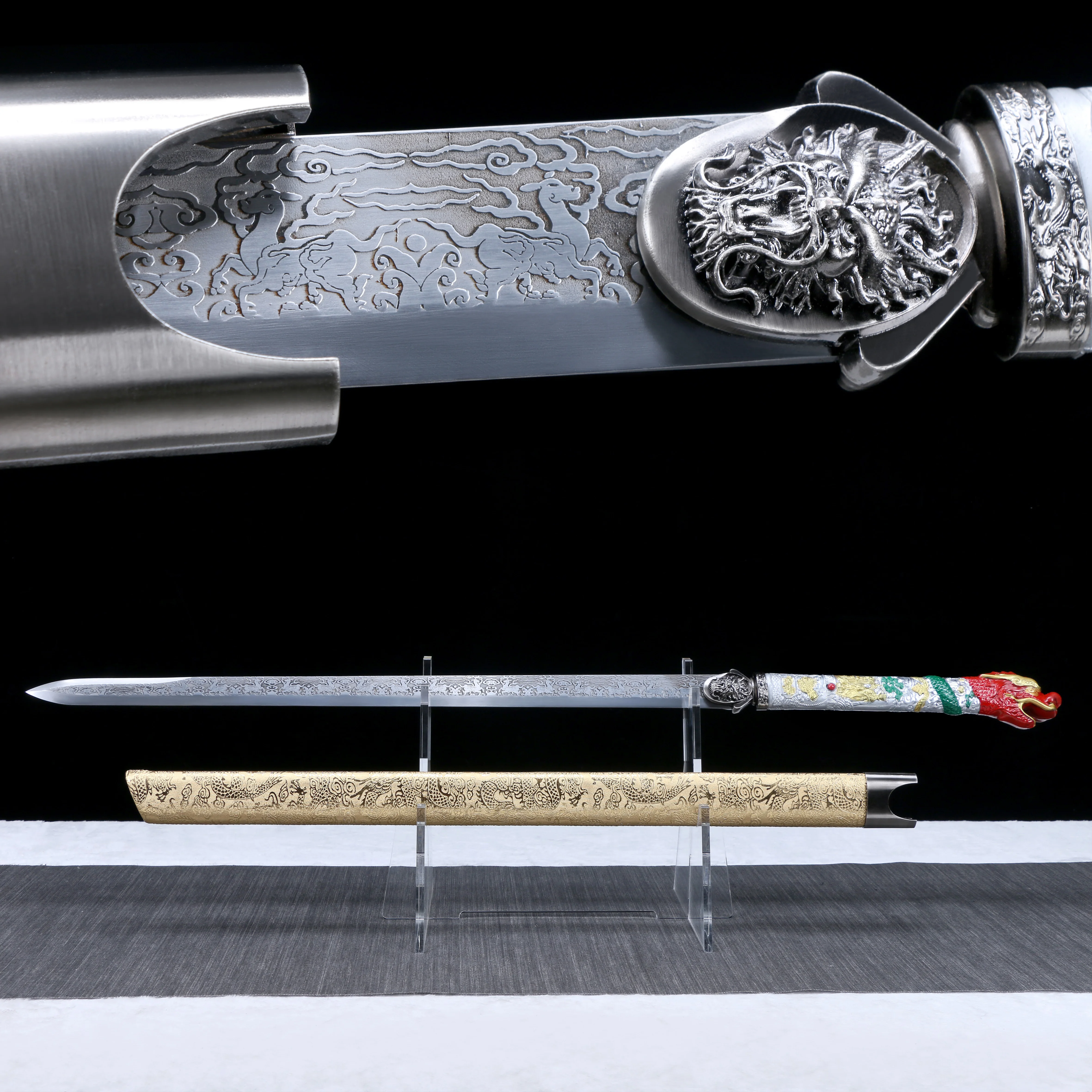 110cm medieval deer pyrosoldering sword manganese steel Real Sword Flying Dragon Battle ready real steel sharp weapon katana