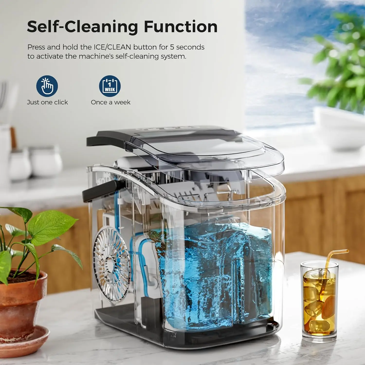 Ice Makers Countertop W/ Handle,26.5Lbs/24H,9 Cubes in 6 Mins,2 Sizes of Bullet Ice,Portable Ice Maker Machine USA