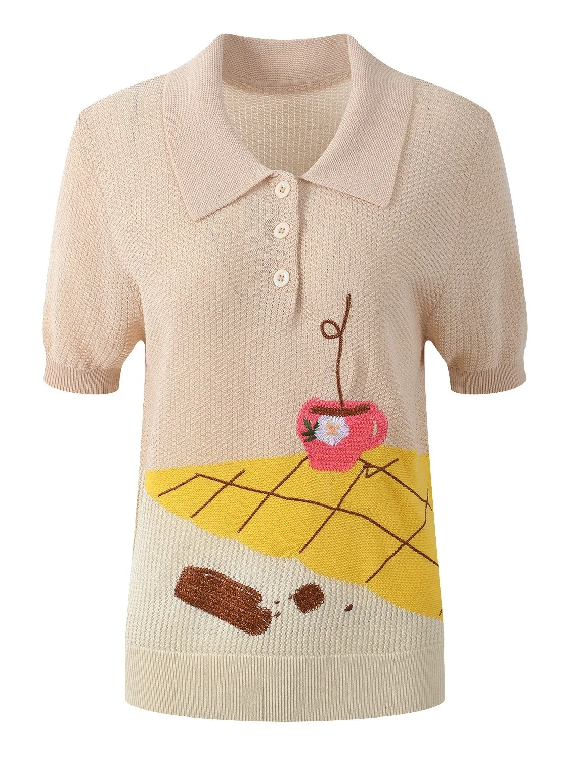 

High-End European Summer Fashion Simple Embroidered Neck Knitted Top Women's Unique Design Premium Quality