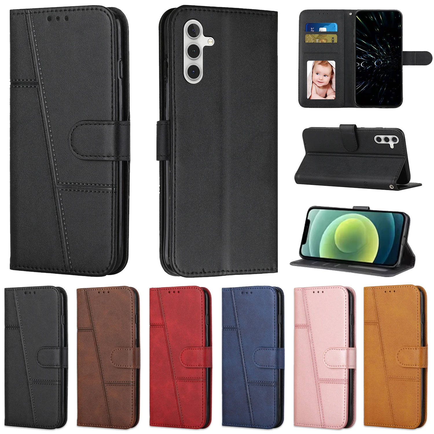 Leder Telefon Brieftasche Fall Buch Für Samsung Galaxy S25 S24 S23 S22 S21 A14 A34 A54 A15 A35 A55 A06 A16 A26 A36 A56 Schützen Abdeckung