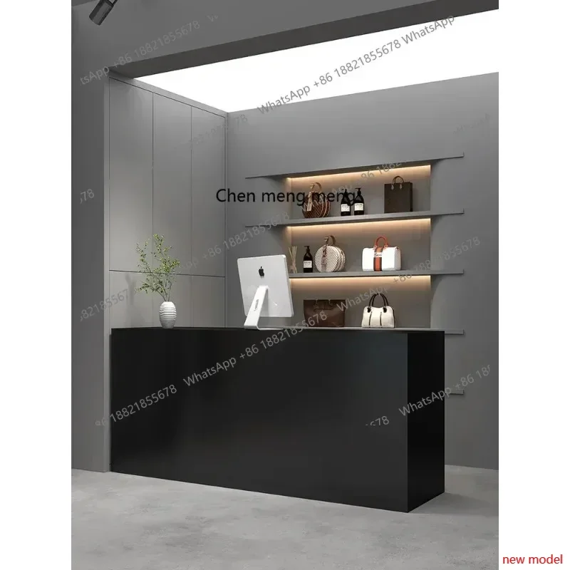 AB03Outfit Shop Simple Reception Desk Baking Paint Black Minimalism Corporation Counter Storage Office urniture Receptionsdisk H