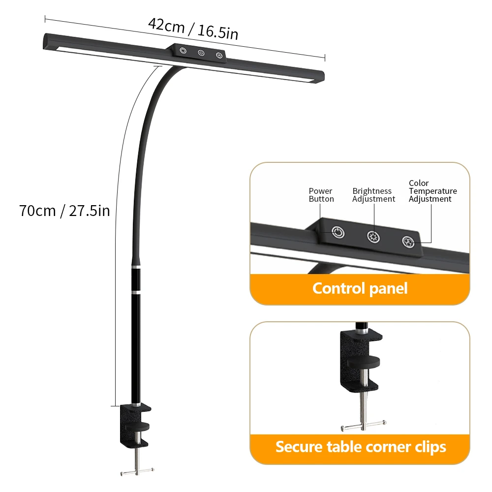 3/2/1-Kopf Augenschonende Architektenlampe mit Klemme, Computermonitor-Leuchte mit Flexiblem Schwanenhals, Farbverstellbare Tischlampe für Zuhause und Büro