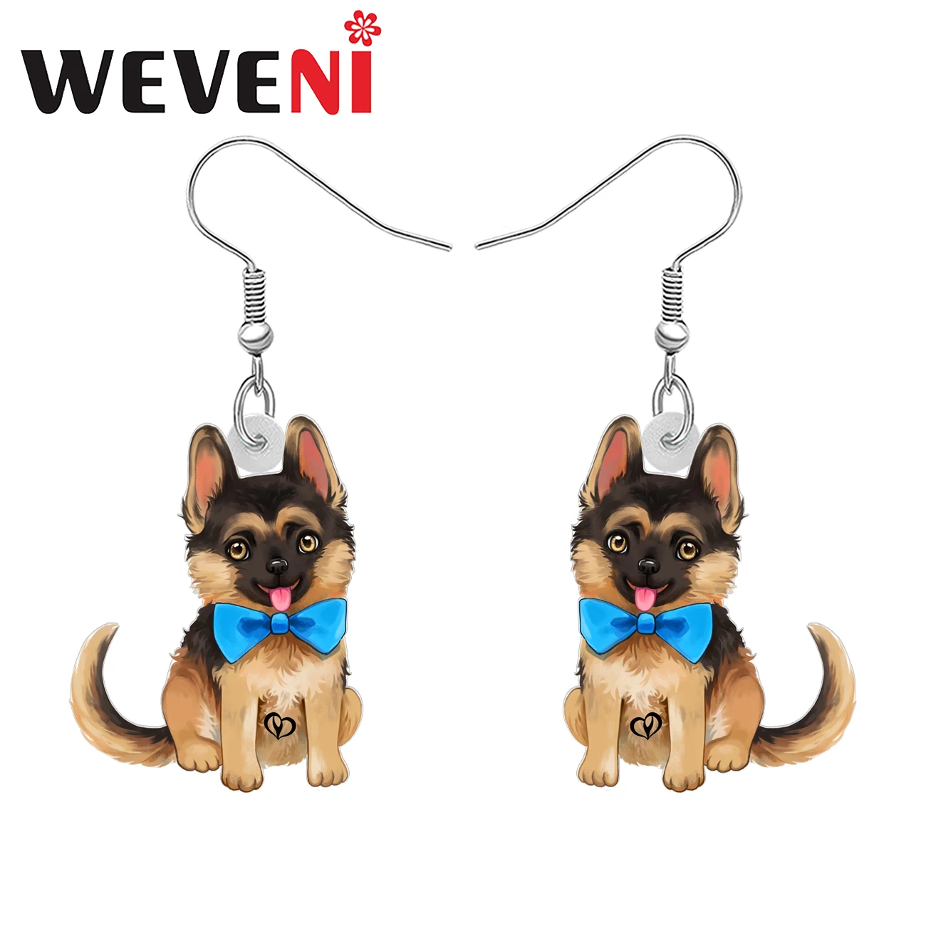 WEVENI Acrylic Cartoon Plush German Shepherd Puppy Dangle Drop Earrings Trendy Doggy Jewelry Charm Gifts For Women Girls