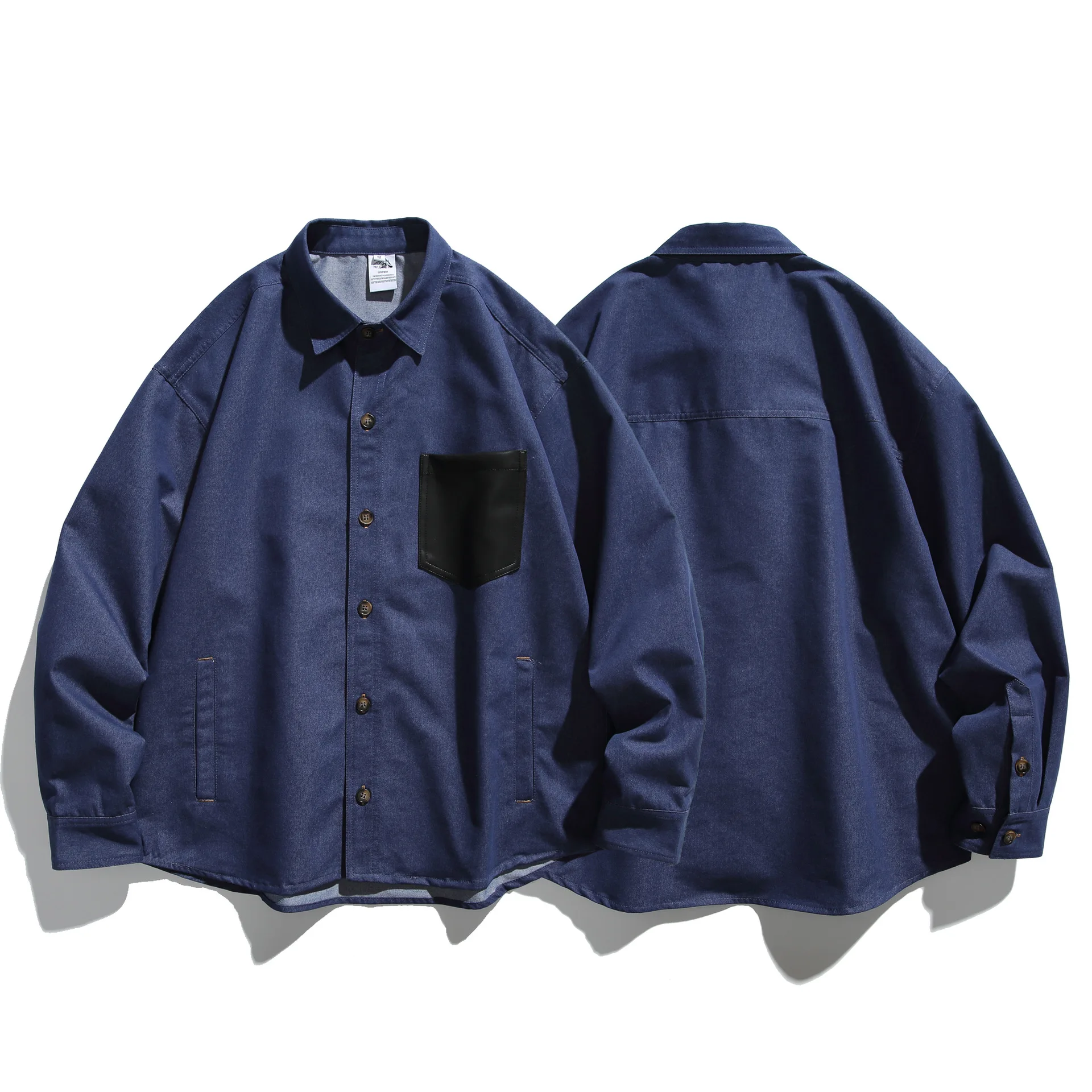 

Ретро-куртка в японском стиле из искусственной кожи с джинсовыми вставками, свободная повседневная куртка с длинными рукавами для мужчин и женщин, парная верхняя одежда