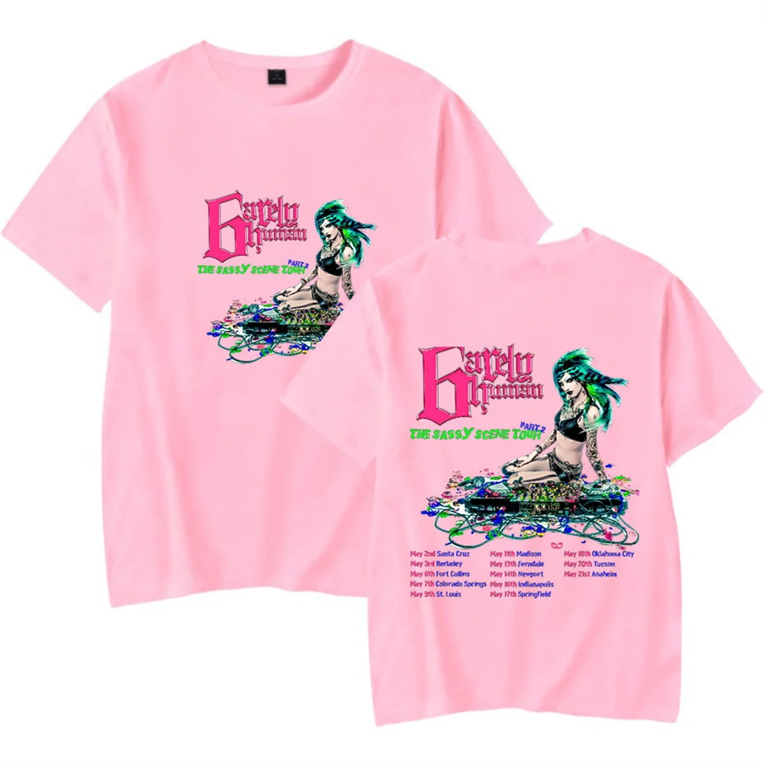 6arelyhuman جولة المشهد وقح 2025 تي شيرت فريد قصير الأكمام بلايز عادية Harajuku طاقم الرقبة التي شيرت الهيب هوب Crewneck المحملة