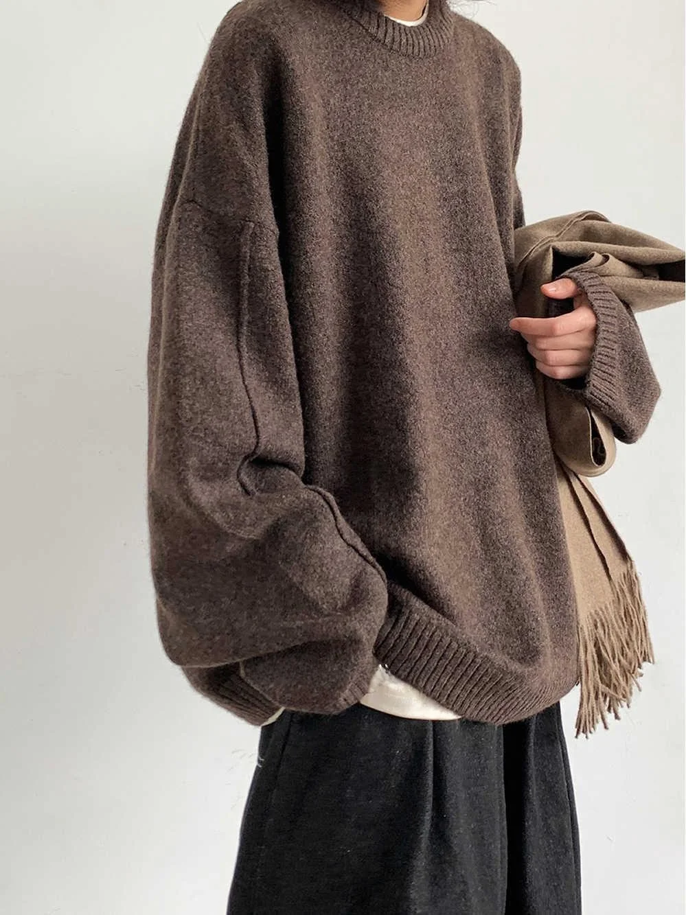 Autumn and Winter Japan fashion Retro Solid Knit Boys and Girls Preppy Casual Loose Neutral Maillard Sweater Outerwear