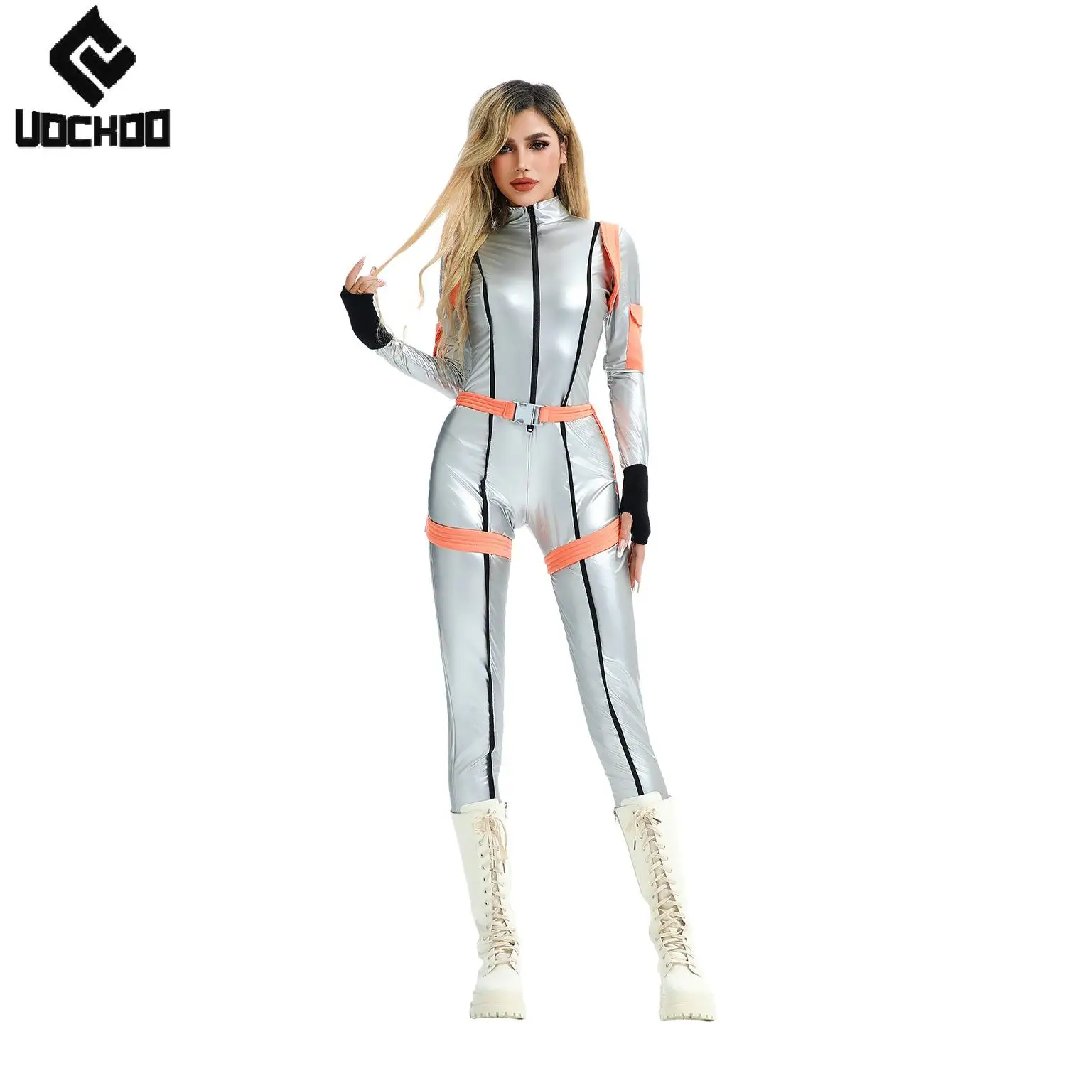 

Карнавальный костюм инопланетянина-космонавта, женский сценический наряд, облегающий серебристый боди-костюм воина для взрослых