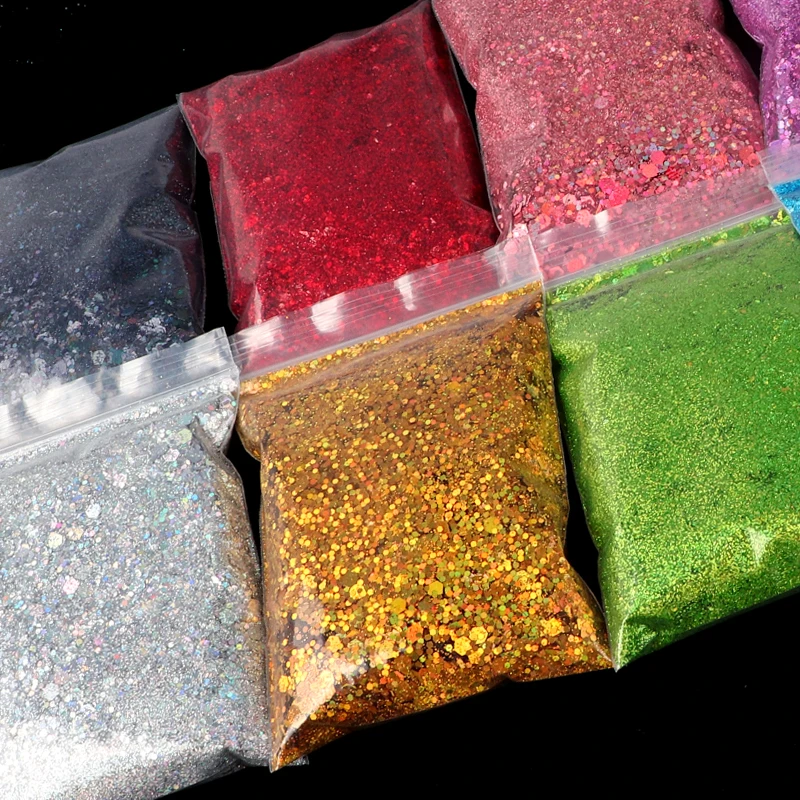 50G Holographic Mixed Hexagon Shape Chunky Nail Glitter Chameleon Sequins Laser Sparkly Flakes Slices Manicure Art Decoration #M