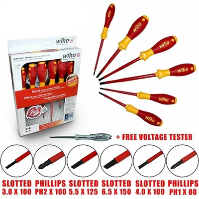 Wiha SoftFinish VDE Precision Screwdriver Set 7 Pcs Slotted Phillips Screwdriver Voltage Tester Hand Tools NO.00834