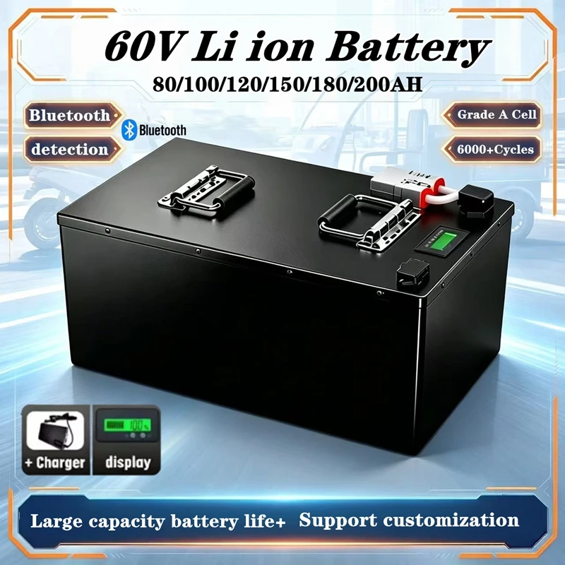Lithium Power Battery 60V 80Ah~200Ah, 1KW-12KW Two-wheeled tricycle Replacement Battery for Golf Cart, Hybrid Car and Travel RV