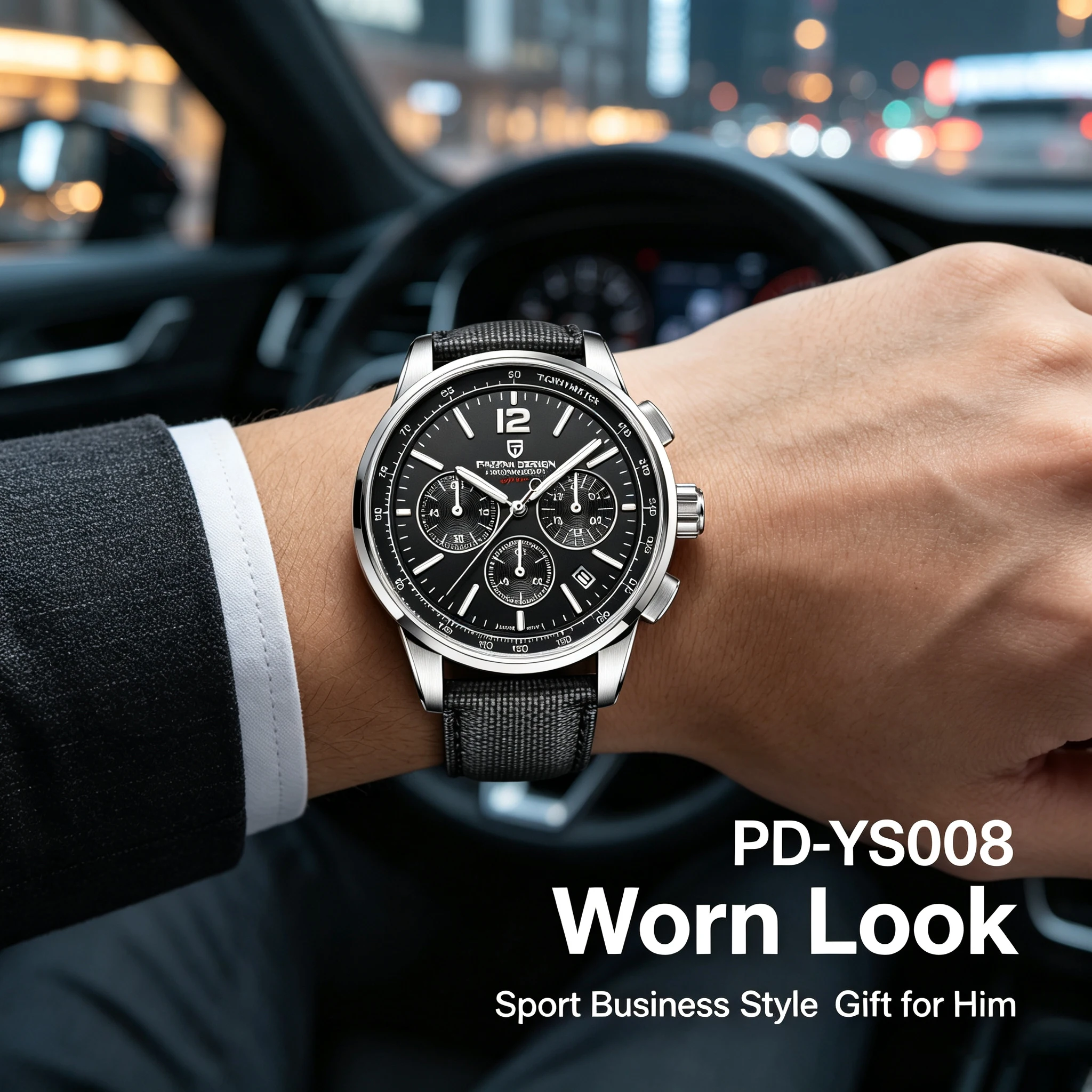 PAGANI DESIGN Chronograph Watch Men Black Dial Sapphire Glass 100M Waterproof Carbon Fiber Strap Luxury Business Wristwatch