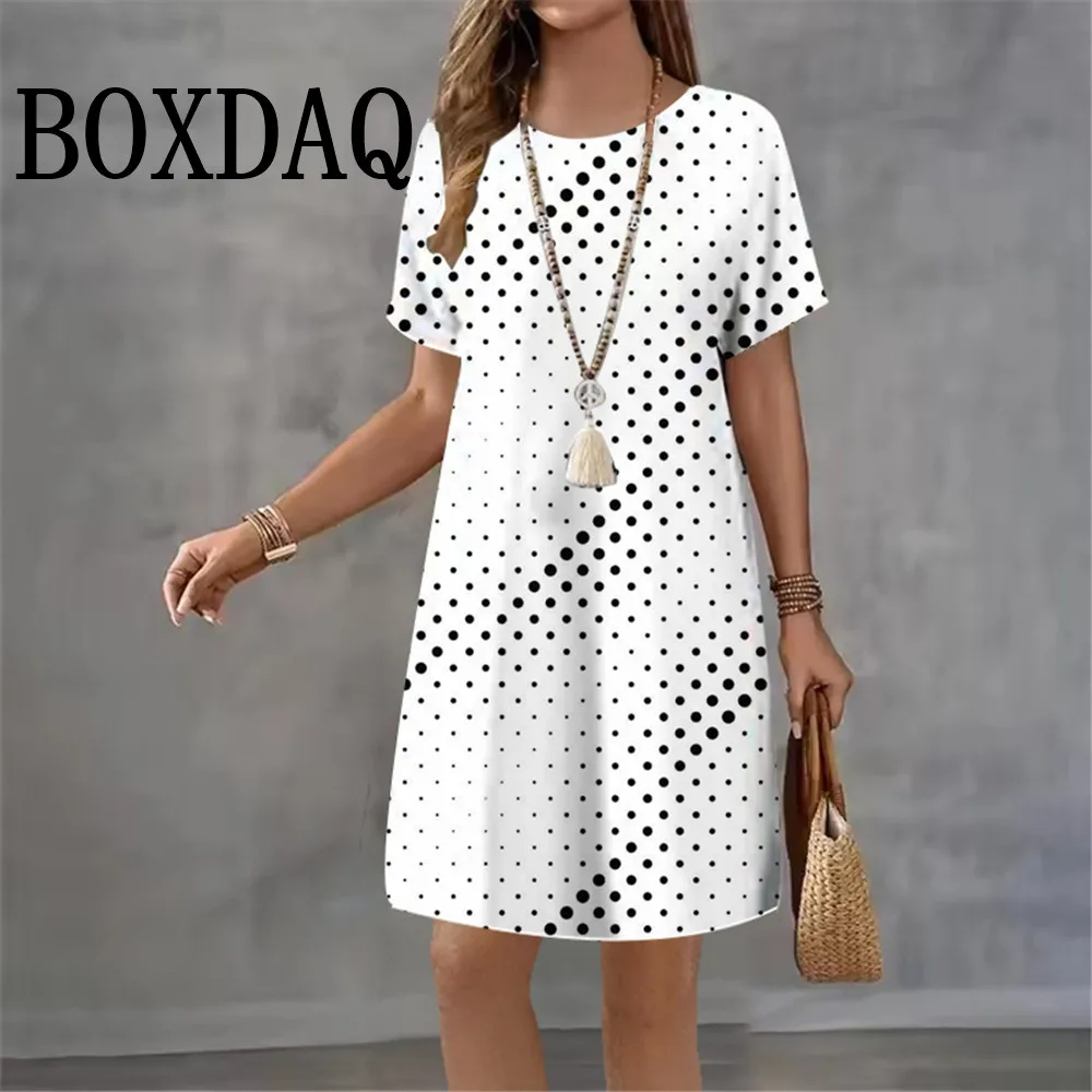 Fashion Elegant Women's Polka Dot Printed Short Sleeve Dress Summer 2026 Casual Women Street  Loose Mini Dresses Summer Clothes