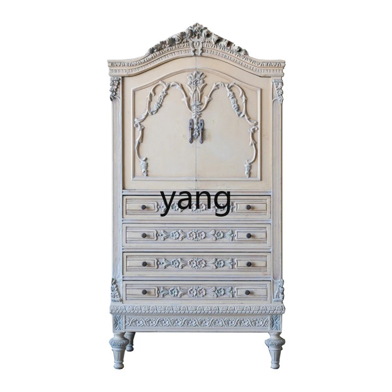 

CX Vintage Distressed Double-Door Closet Bedroom Wood Carved Locker