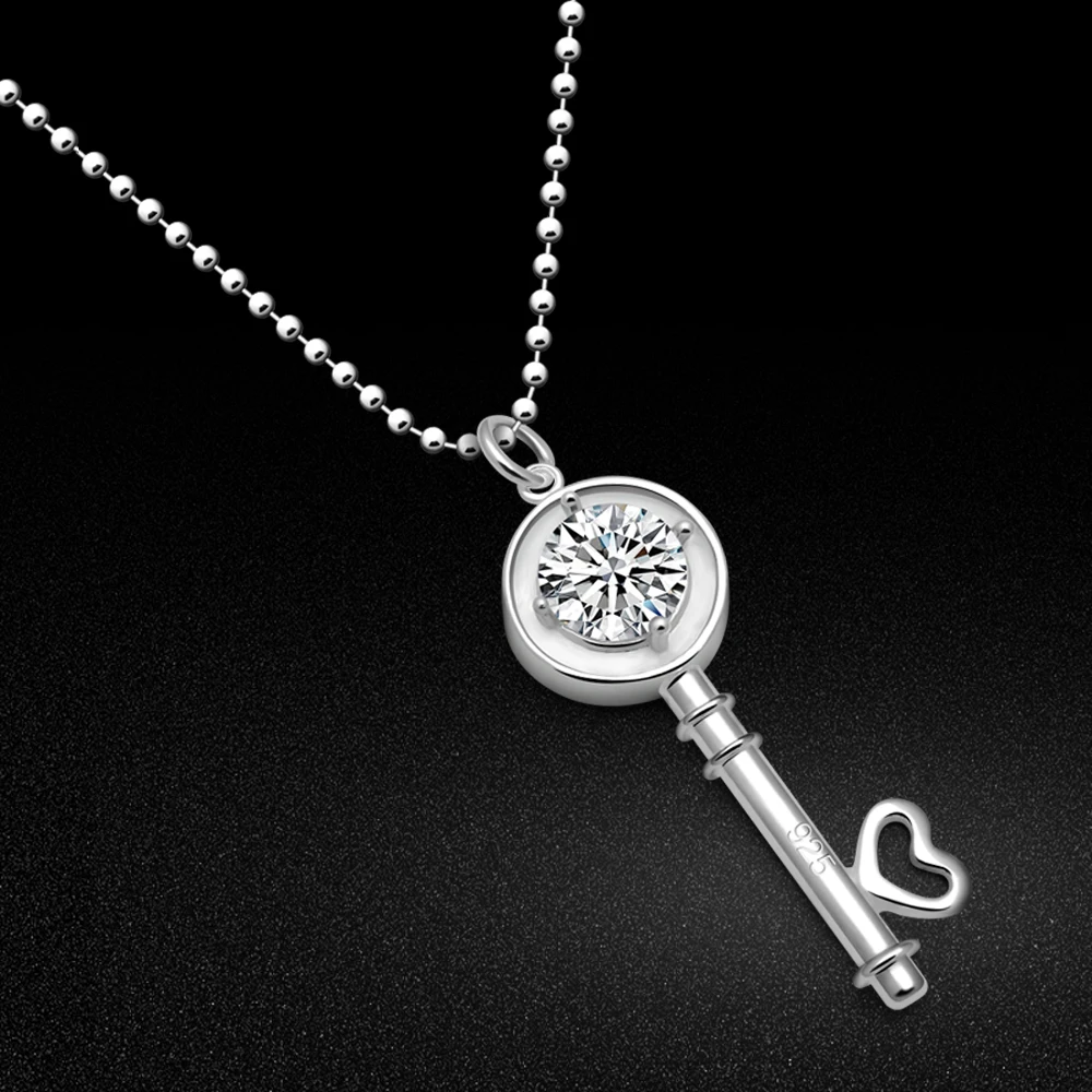 Fashion Female Zircon inlay Classic Key Pendants 925 Sterling Silver Sweet Cool Girl Gothic Pendant Necklace Jewelry For Women