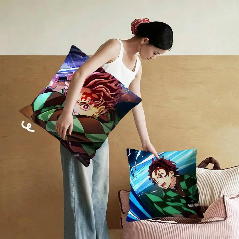 Anime Character Tanjiro Kamado Maple Design Cushion Cover Happy Autumn Harvest decor Holiday Decorati Pillow Cover