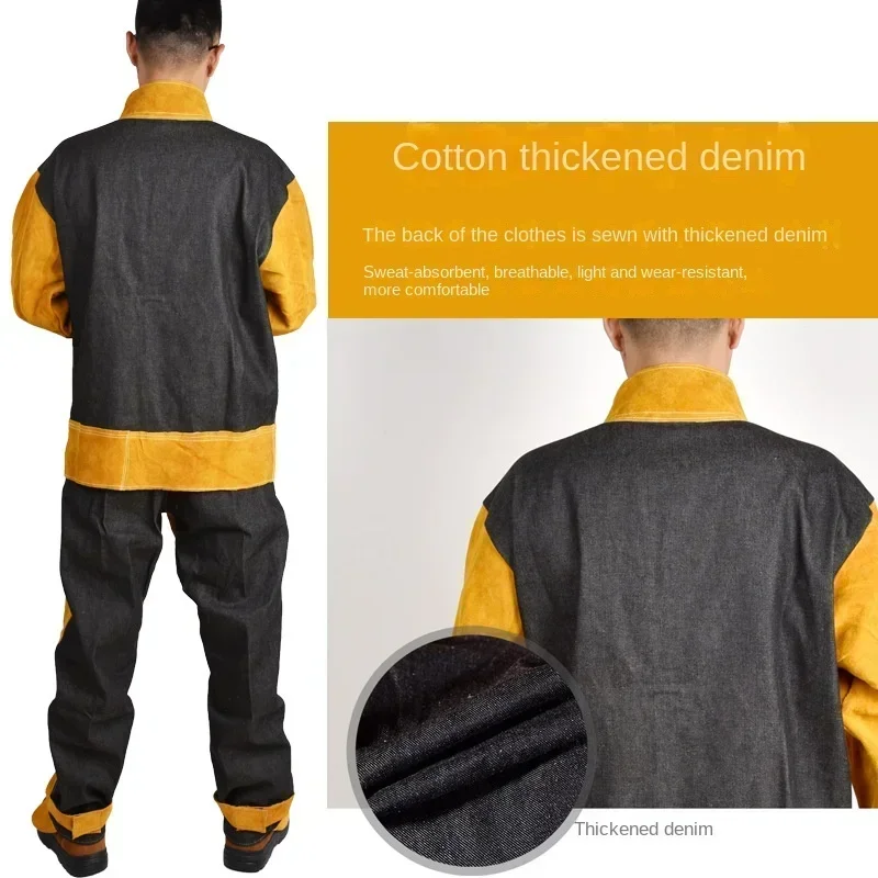 Workplace Safety Clothing Cowhide Welding Work Argon Arc Welding Long Sleeve Protective Anti Arc Splash Cowhide Clothing Suit