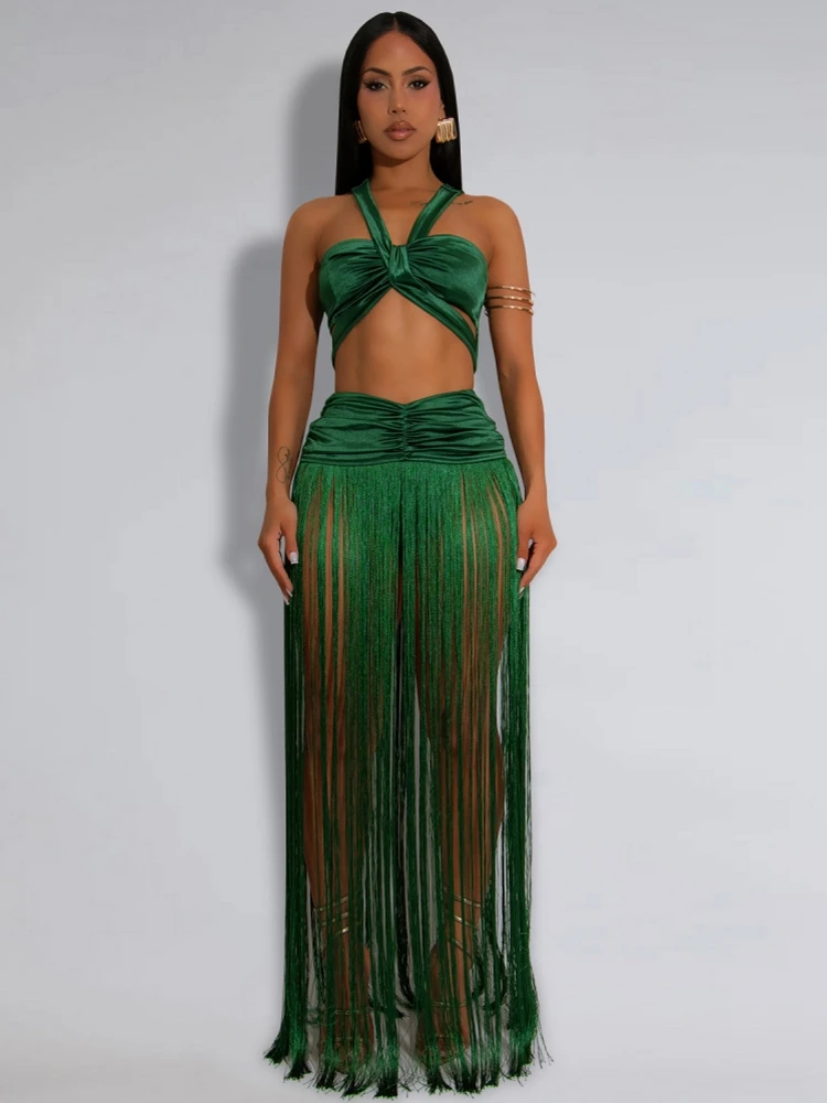 Swimwear Skirt Cover-up 2 Piece Set Women Crop Tops And Long Skirt Bathing Suit Fashion Solid Hollow Sexy Beach Cover Up Outfits