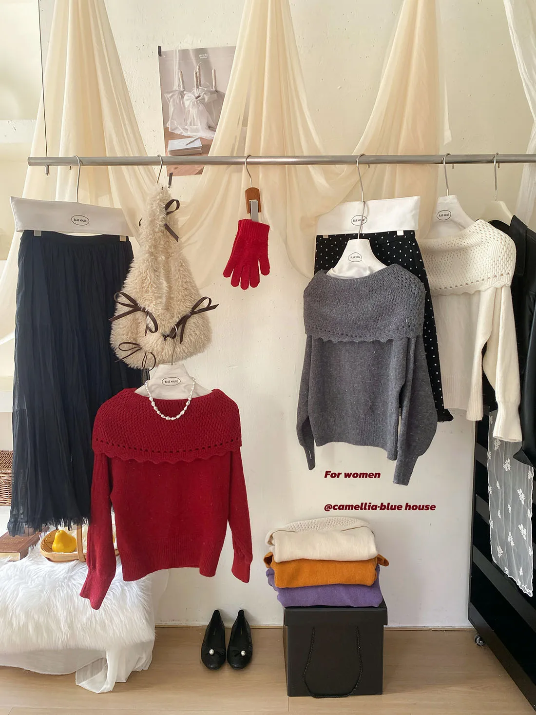

Spring Early Glitter Knitted Sweater Women's One-Shoulder Hook-Embroidered Soft Comfortable Long-Sleeve French Style Top