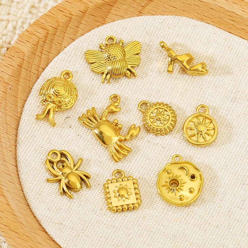 5pcs Stainless Steel Gold Color Charms Sun Crab Spider Beetle Pendants for DIY Women Necklace Earrings Jewelry Making Supplies view 2