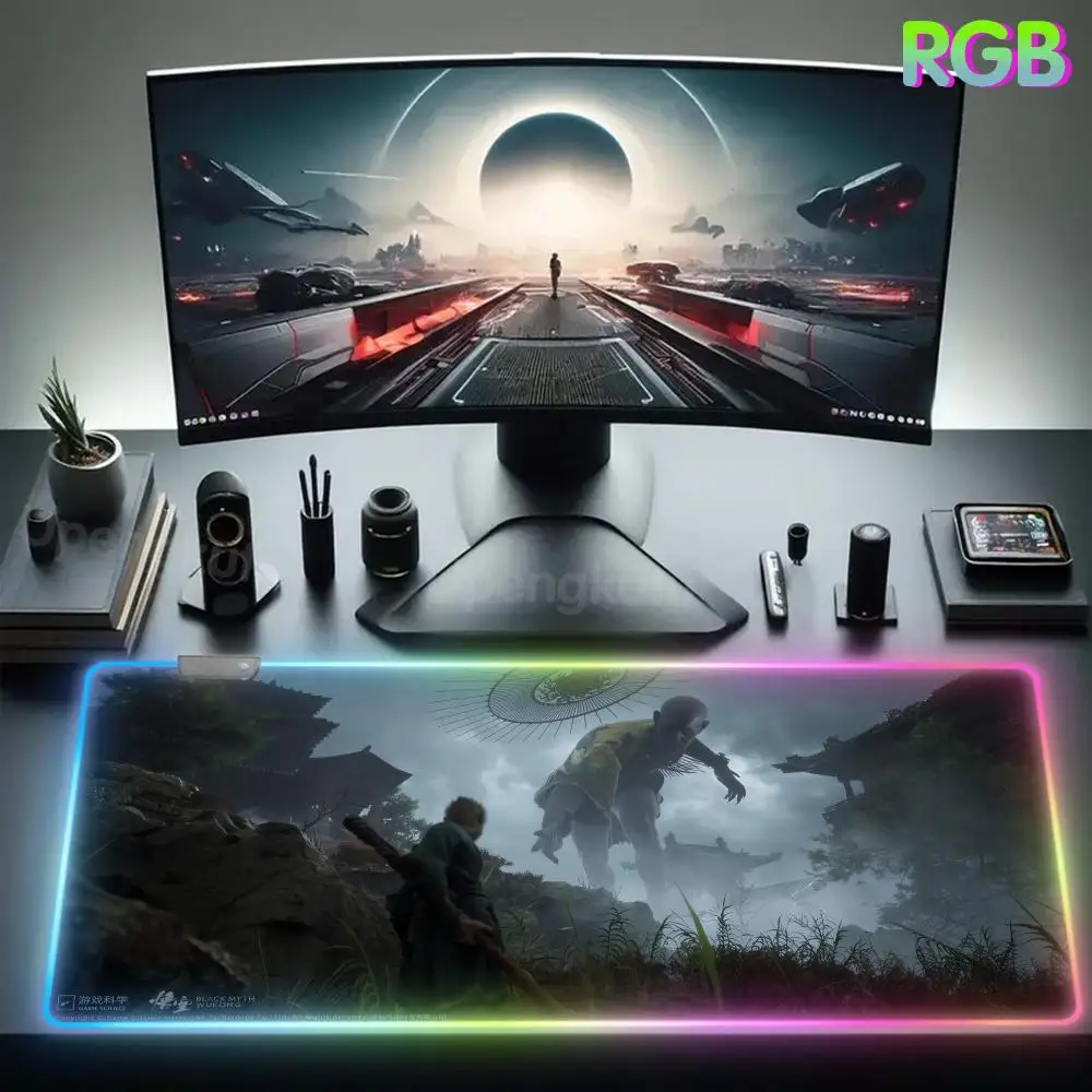 B_black M_myth W_wukong xxx Characters Related to Mouse Pad Durable Desktop Pad RGB Rubber Mouse Pad LED