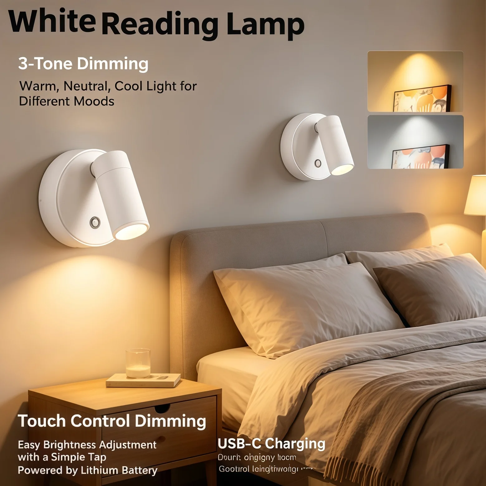 

2pcs modern advanced sense desk lamp, touch control 3-tone light nightlight, suitable for bedroom and living room.