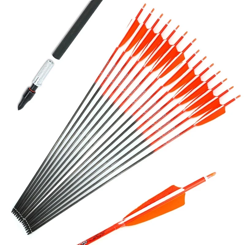 Archery Pure Carbon Arrows ID6.2 MM Spine 300 340 400 500 600 700 800 Natural Feather for Compound Recurve Bow Hunting 6-12pc