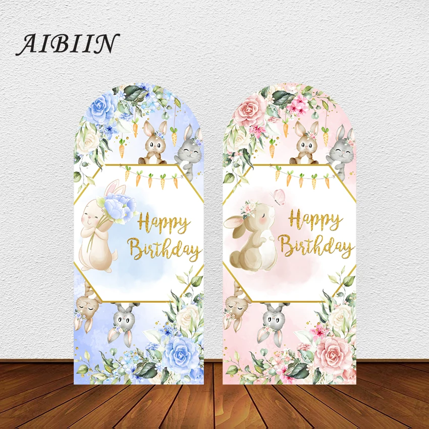 

AIBIIN Happy Birthday Arch Backdrop Cover Studio Prop Cute Rabbit Customizable DIY Backdrops Decoration Photography Backgrounds