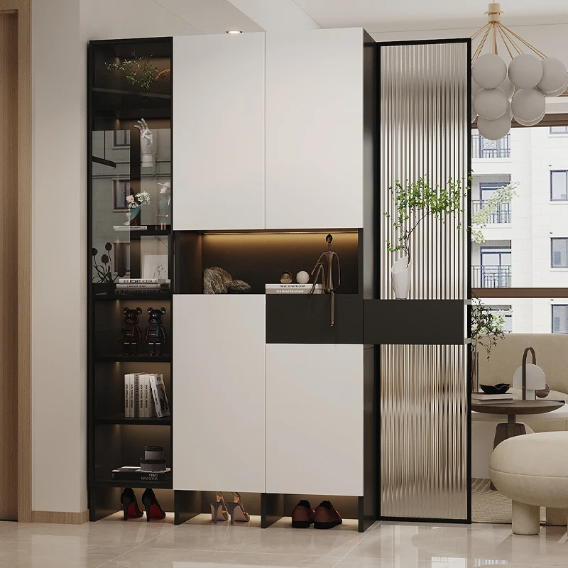 Modern living room bookshelf shoe cabinet high-end glass decorative screen light luxury storage shoe cabinet is integrated home