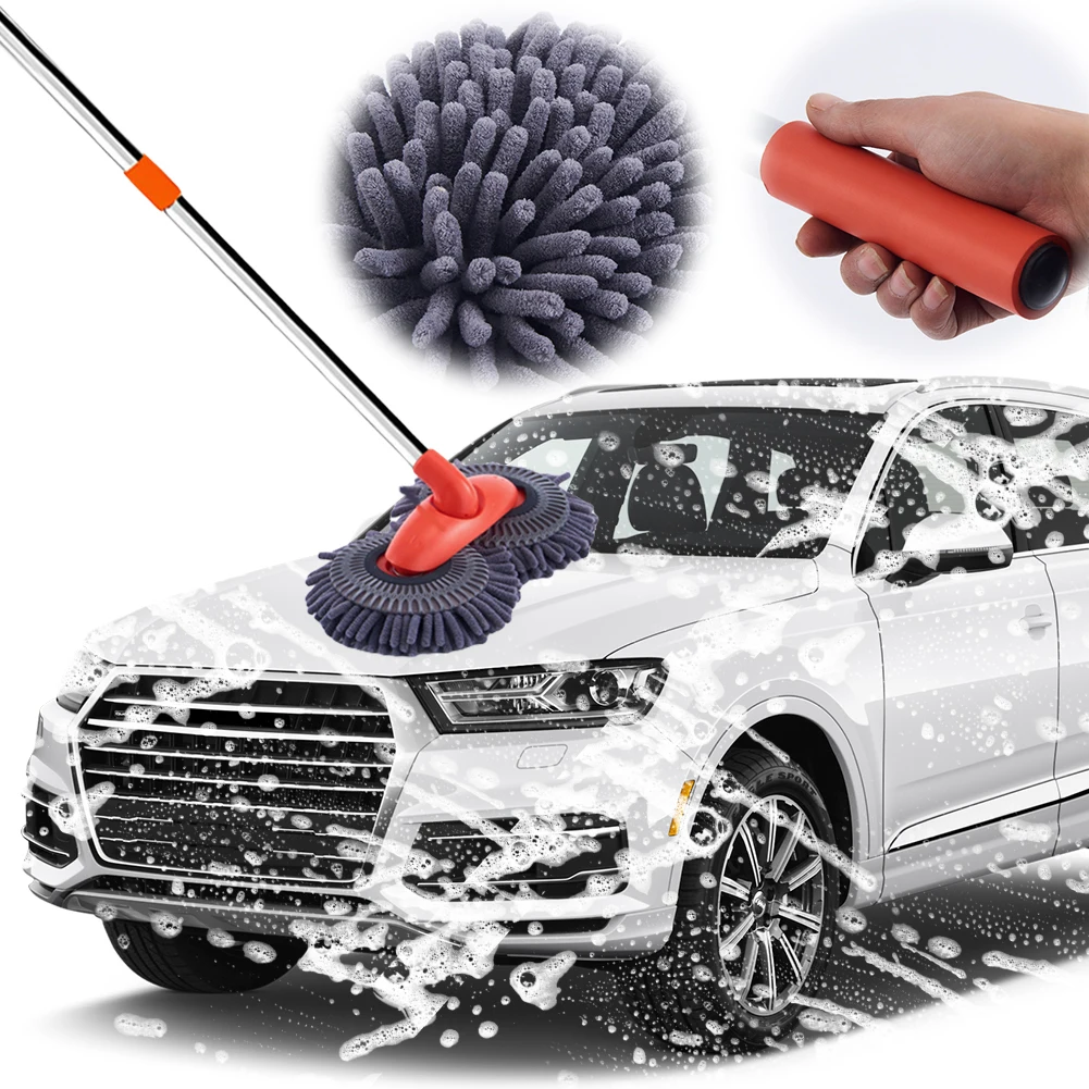 Auto Waschmaschine Mopp 2 Bürstenkopf Schaum Waschen Chenille Pinsel Dreiteilige Stretching Griff Mopp Fenster Reinigung Auto Pflege Zubehör ﻿