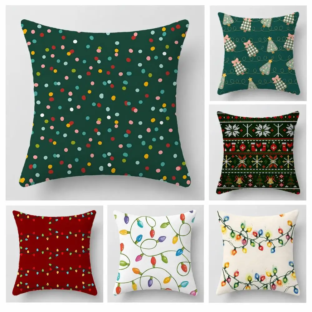 beautiful Christmas lights Cushion Cover Short Plush Pillowcase, Sofa Bedroom Home Decor & Holiday Gift