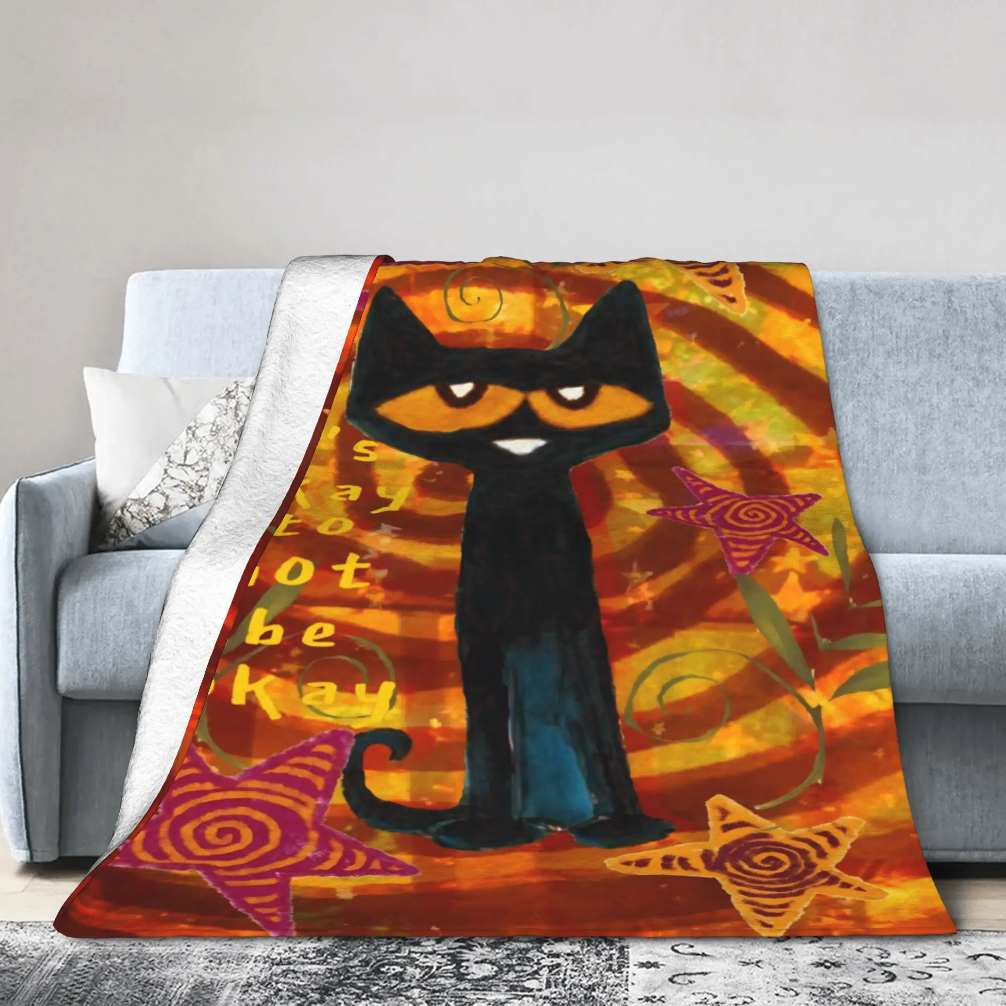 Cozy Pete The Cat Blanket Stuff Bedding Decorative  Blanket Throw Soft Fleece for Bedroom