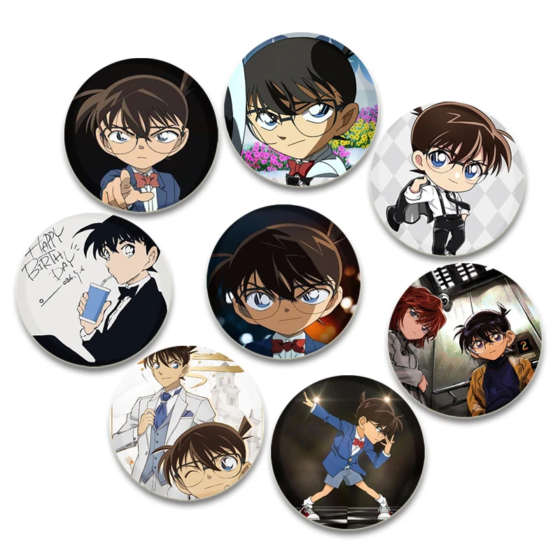 Anime Edogawa Conan Brooche Backpack Collar Badge Reasoning and Solving Cases Cartoon Pins Handmade Gifts Fans Collections