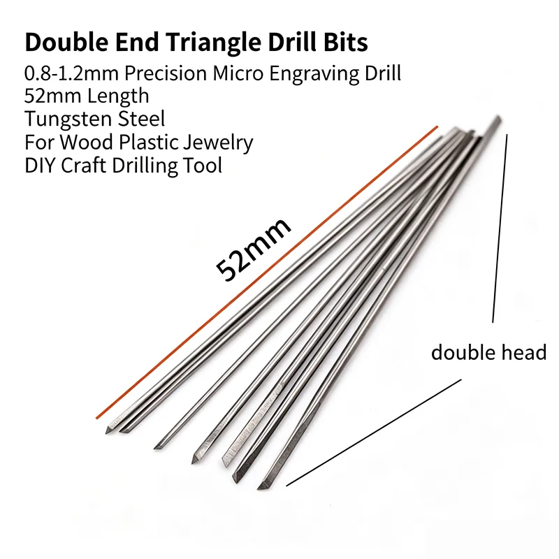 Double End Triangle Drill Bits 0.8-1.2mm Precision Micro Engraving Drill 52mm For Wood Plastic Jewelry DIY Craft Drilling Tool