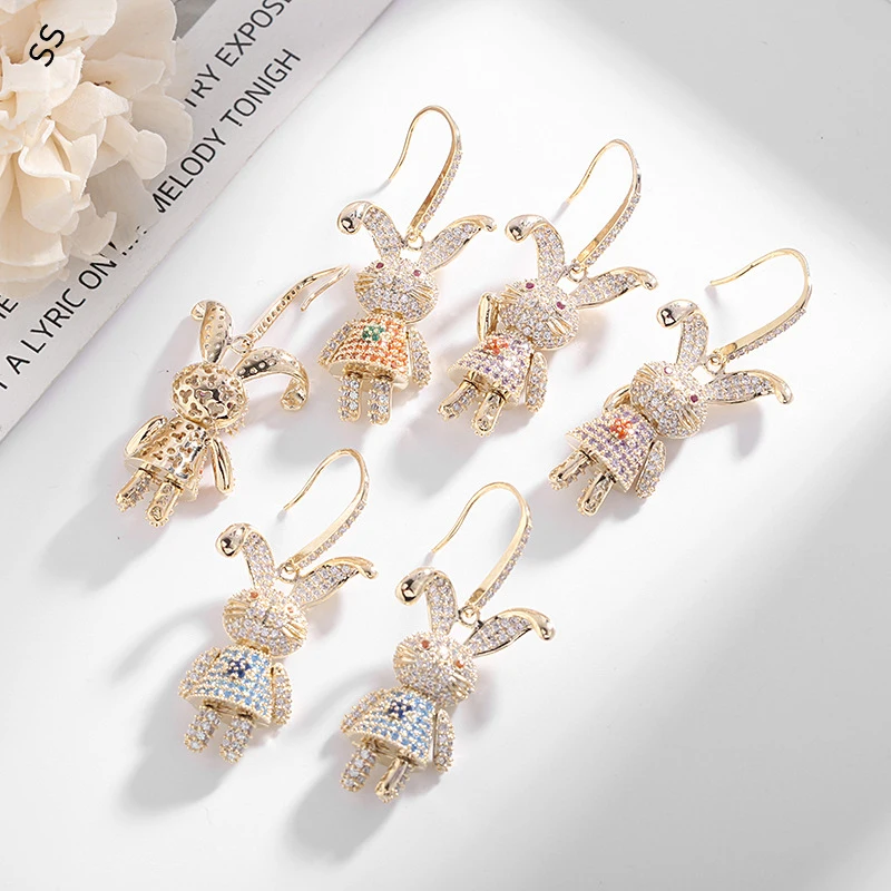 

Cute Rabbit Designed Girl's Brooches Copper Inlaid Zircon Gemstone Animal Corsage Pins for Garment Accessories