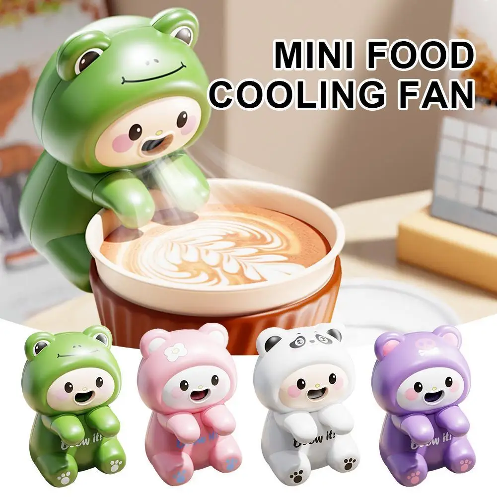 Mini Food Cooling Fan Hanging Cup Mug Fan Portable USB Rechargeable Desk Fan Cute Animal Small Fan with Lanyard for Kids Office